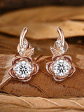Nature Inspired Flower Stud Earrings - Leaf Vine Rose Gold Floral Earrings for Women - Moissanite Bridal Gift Jewelry by ManhattanBox ANNIVERSARY