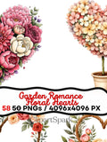 Garden Romance Floral Hearts Clipart 58 Elegant Heart-Shaped PNGs Romantic Digital Watercolor Valentine Clipart Set Love Romance Flower