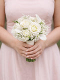 All White Real Touch Bridesmaid Bouquet | Faux Hydrangea, Rose & Calla Lily Bouquet