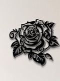 Metal Rose Wall Art Black Floral Sculpture, Gothic Botanical Decor, Bedroom Above Bed Hanging, Minimalist Home Accent, Anniversary Gift Love Romance Flower