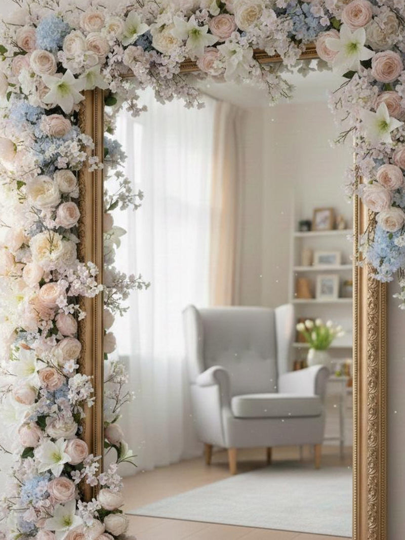 Pastel flower garland, spring wedding arch swag, mirror arrangement, salon floral decor flower spore