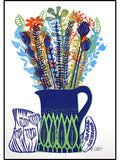 Love is in the Air, Valnetine linocut with flowers and chine colle, by Mariann Johansen-Ellis, handprinted and signed Love Romance Flower