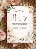 Elegant Housewarming Party Invitation, Botanical Accents Canva Template PDF Download house warming flower