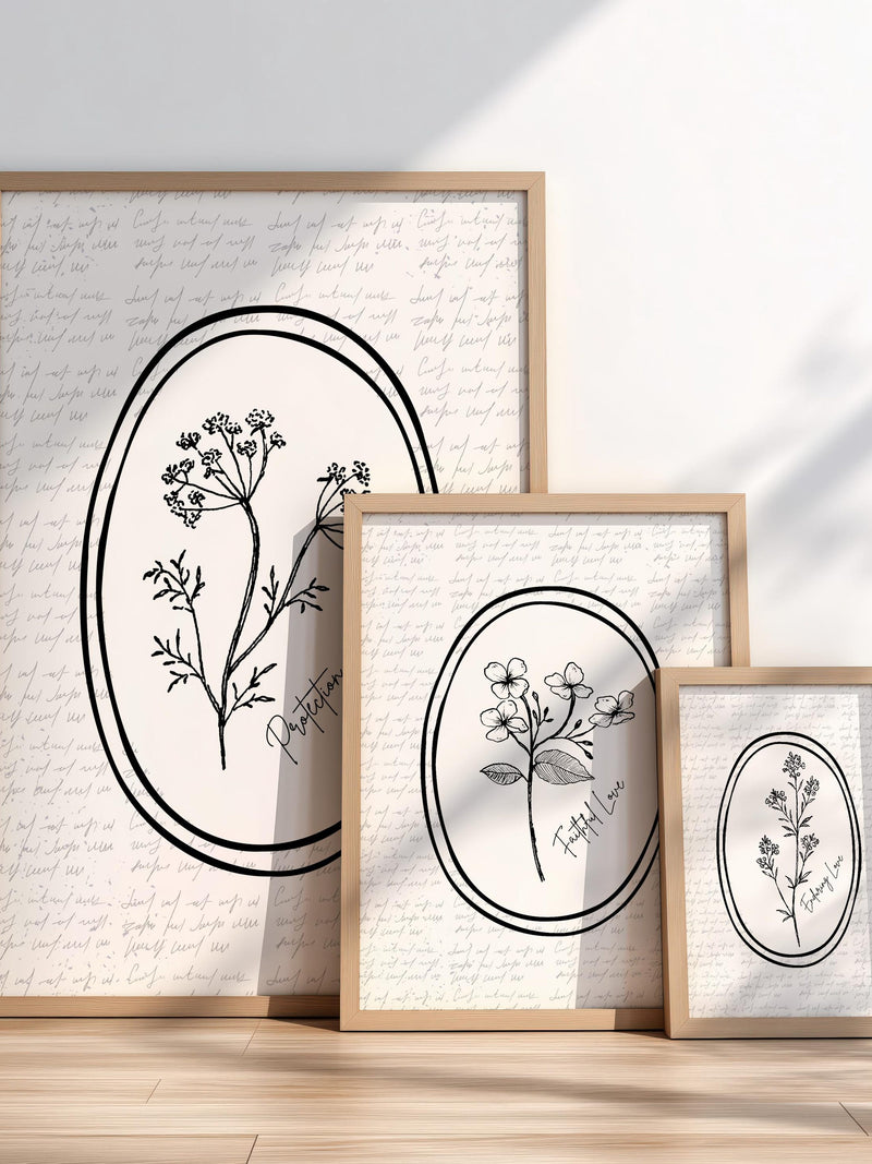 Romantic Botanical Wall Artwork Set of 3| Digital Download with Multiple Aspect Ratios Love Romance Flower