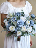 Dusty Blue Silk Wedding Bouquet, Handmade Artificial Bridal Flowers wedding flower