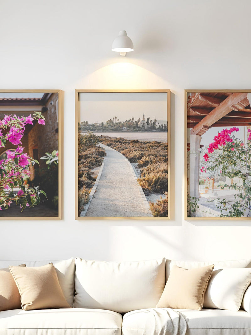 Bright Pink Color Bougainvillea Flower Prints Set of 3 Mediterranean Airbnb Decoration Summer Decorative Print House Warming Wallart house warming flower