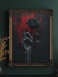 Gothic Skeleton Hand Wall Art: Dark Romance Rose Print for Moody Bedroom Decor Love Romance Flower