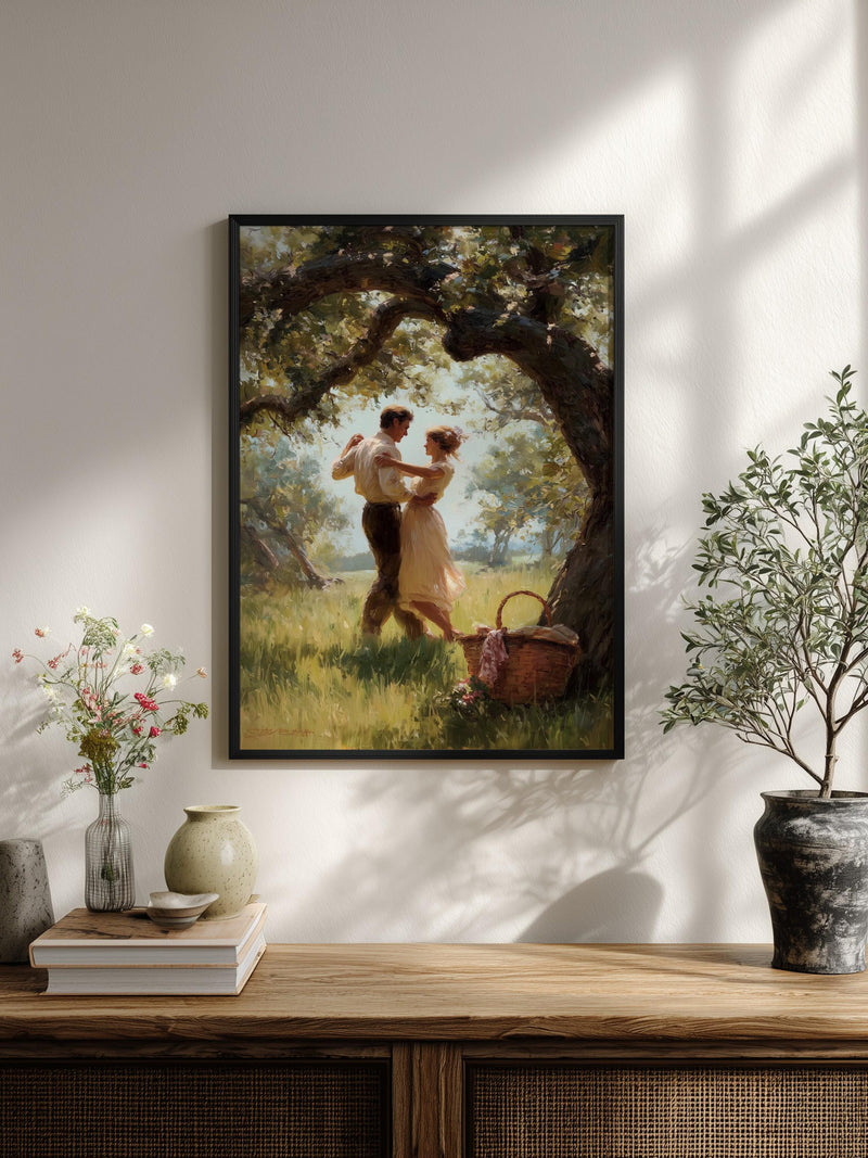 Romantic Canvas, Countryside Art, Whispered Meadow Waltz, Farmhouse Wall Decor, Vintage-Inspired Print Love Romance Flower