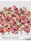 Whimsical Felt Love Birds | Romantic Digital Elements | Valentine's Day | For Junk Journals and Scrapbooking Love Romance Flower