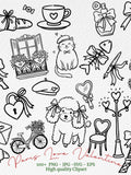 Love Paris Doodle, ValentineÕs Day Hand-Drawn Icons, Retro Romance Digital Stickers , vintage wedding elements, romantic digital svg eps Love Romance Flower