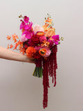 Asymmetrical Bridal Bouquet in Orange, Pink, Red & Magenta with Amaranth for Alternative Wedding Bouquet