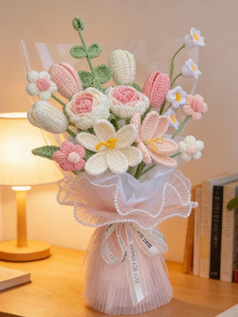 Handmade Crochet Flower Bouquet: Eternal Roses, Wedding Decor ANNIVERSARY