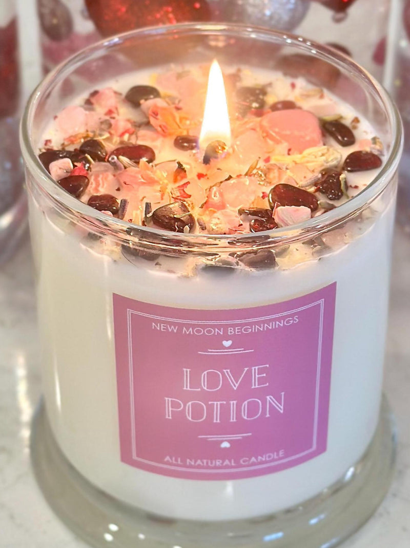 Love Potion Candles - Happiness & Love Candle - Love Intention Crystal Candles- Soy Candle - Valentines Day Candle - Candle Gift for Her Love Romance Flower