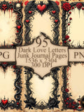 Dark Love Letters Printable Pack, Gothic Romantic Writing Pages. Digital download Love Romance Flower