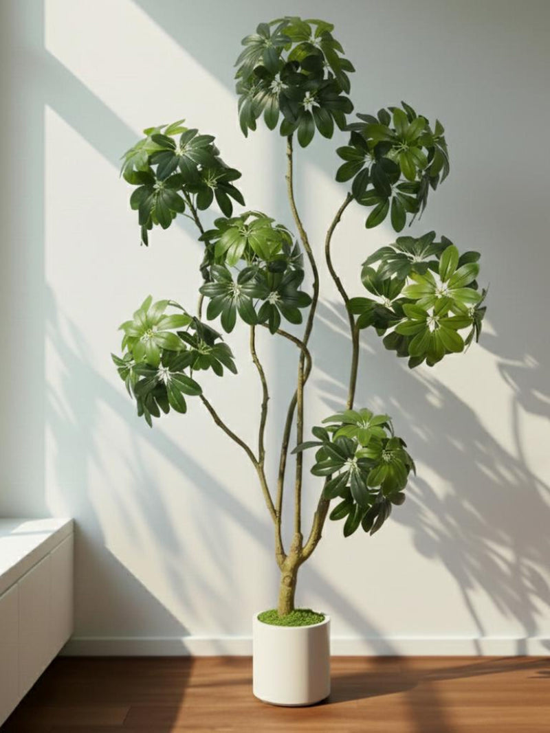 150Ð210cm Artificial Tree with White Pot Multi Trunk Faux Indoor Plant for Modern Home Decor faux plants