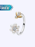 Bridgerton Bee Open Ring, Pearl Flower Band, 14k Gold Plated, Royal Statement, Romantic Gift For Her ANNIVERSARY