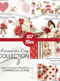Elegant Romantic Day Watercolor Collection, Valentine Clipart Bundle, Romantic Women, Decor, Roses, Patterns PNG Love Romance Flower