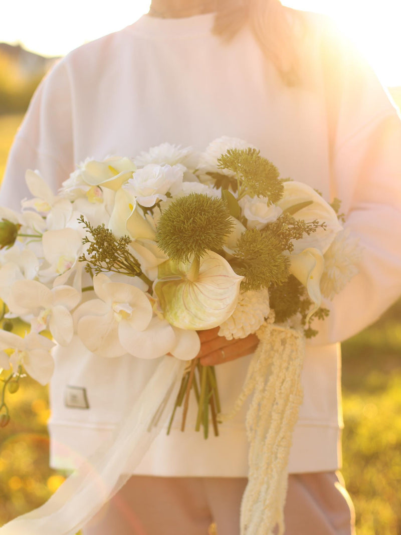 White Anthurium Wedding Bouquet: Artificial Orchids, Spring-Summer Bouquet