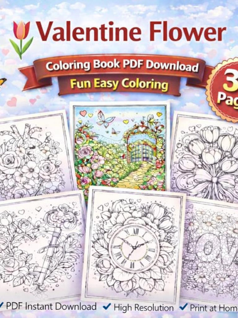 Valentine Flower Coloring Pages Printable Floral Love Designs PDF Love Romance Flower