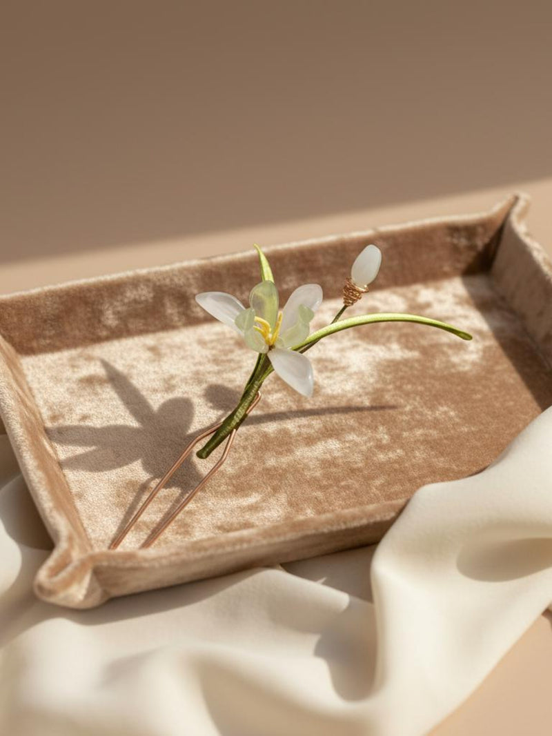 Handmade Orchid Hair Clip and Silk Flower Hair Stick, Elegant Song Brocade Floral Hairpin for Weddings, Traditional Hanfu Gift for Women silk flower