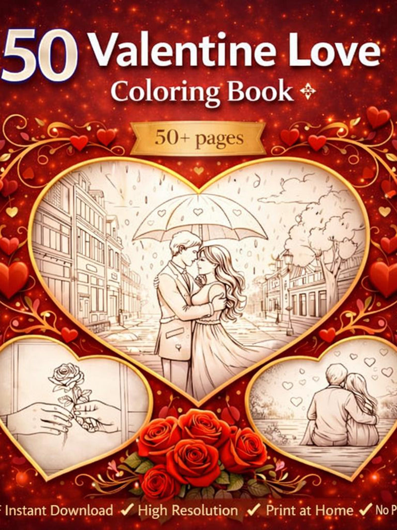 Valentine Love Moments Coloring Book Printable Romantic Designs PDF Love Romance Flower