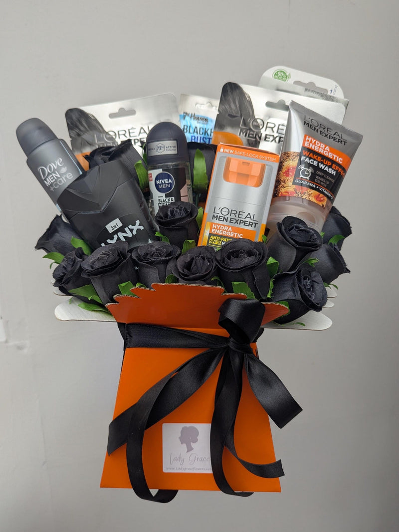 Ultimate Boyfriend Dad Brother Son Friends Bouquet Black & Orange Stunning Silk Flowers Bouquet Gift Bouquet
