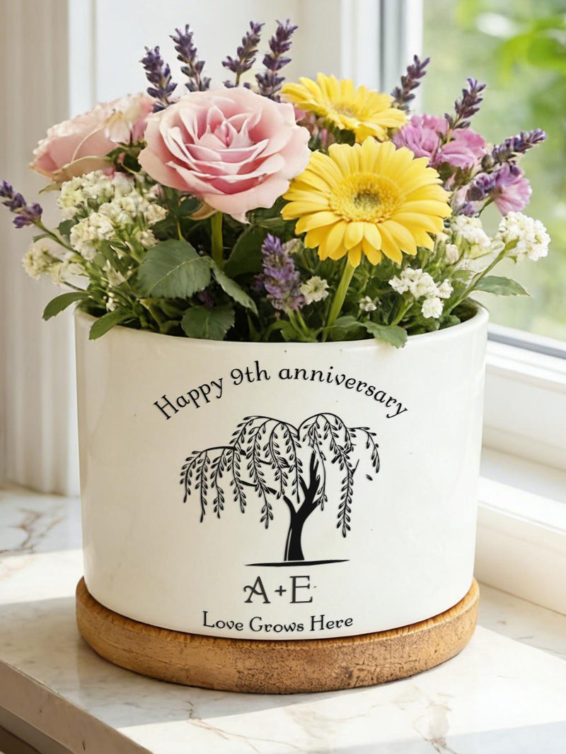 Personalized Ceramic Succulent Planter, 9th Anniversary Willow Tree Gift ANNIVERSARY