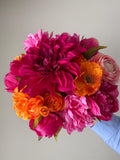Hot pink and orange Wedding Bouquet, Silk Wedding Bouquet, Summer Wedding bouquet, Faux Bridal Bouquet, Colorful Wedding wedding flower