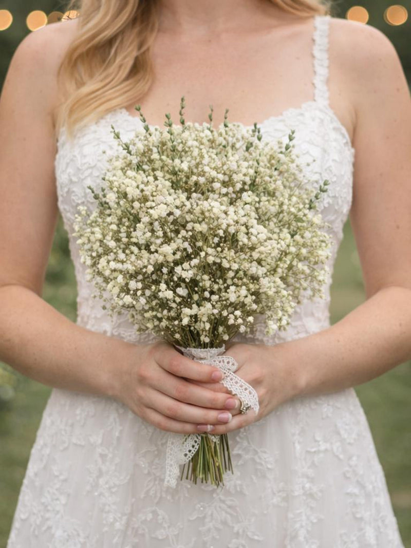 White Baby's Breath Dried Flower Bouquet: Bridesmaid Floral Set,Garden Wedding Flowers Bouquet