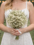 White Baby's Breath Dried Flower Bouquet: Bridesmaid Floral Set,Garden Wedding Flowers Bouquet