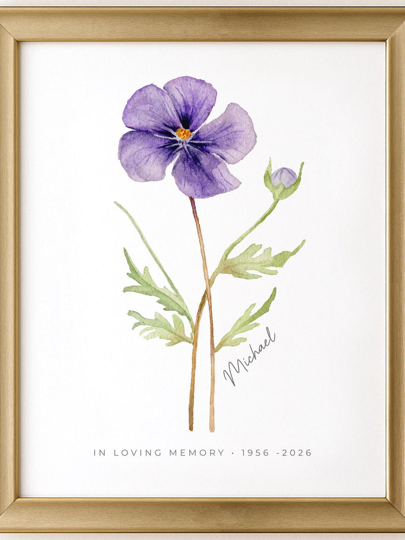 Sympathy or Miscarriage Gift, Birth Month Flower Print, Memorial Art sympathy flower