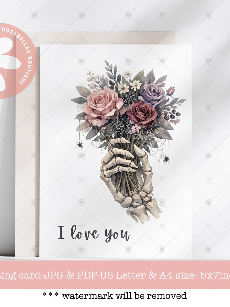 Gothic Floral Skull I Love You Card | Dark Romance Valentine (PDF & JPG Files) Love Romance Flower