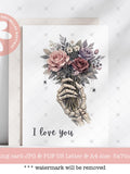 Gothic Floral Skull I Love You Card | Dark Romance Valentine (PDF & JPG Files) Love Romance Flower