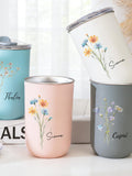 Personalized Bridesmaid Stainless Steel Tumbler with Lid, Flower and Name Wine Glass, Travel Tumbler for Her, Wedding Anniversary Favors birthday flower