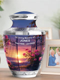 Personalized Blue Sunset Urn with Pink Flowers Ð Custom Memorial Urn for Loved Ones, Cremation Urn for Ashes, Unique Keepsake for Memorial sympathy flower
