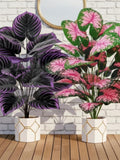 Faux Caladium & Calathea Potted Plants, UV Resistant Outdoor Decor faux plants