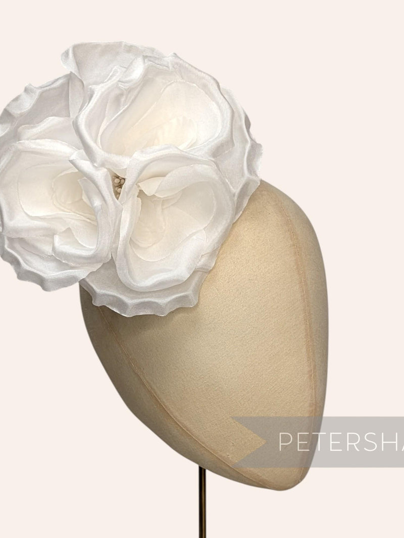 Ivory silk flower fascinator hat, layered rosette on headband