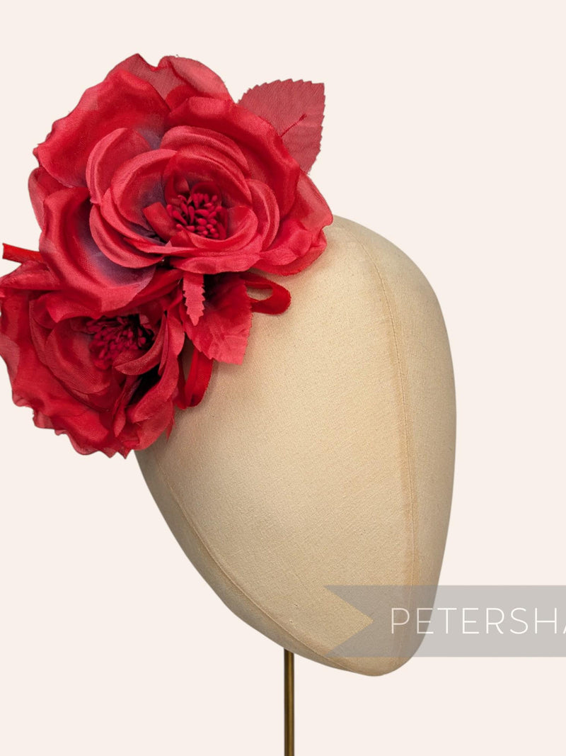 Red Ombre Silk 'Fiona' Double Rose Millinery Fascinator Flower Hat Mount silk flower