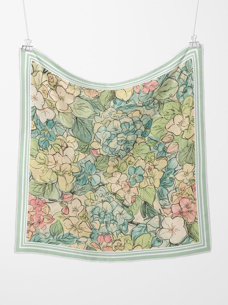 Pastel Green Hydrangea Floral Print Silk Scarf: Four Sizes silk flower