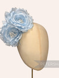Light Blue Silk 'Fiona' Double Rose Millinery Fascinator Flower Hat Mount silk flower