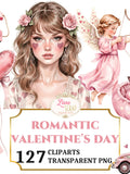 Romantic Valentines Day Clipart Set - 127 Watercolor Images, Digital Planner Stickers, Love & Romance PNG Love Romance Flower