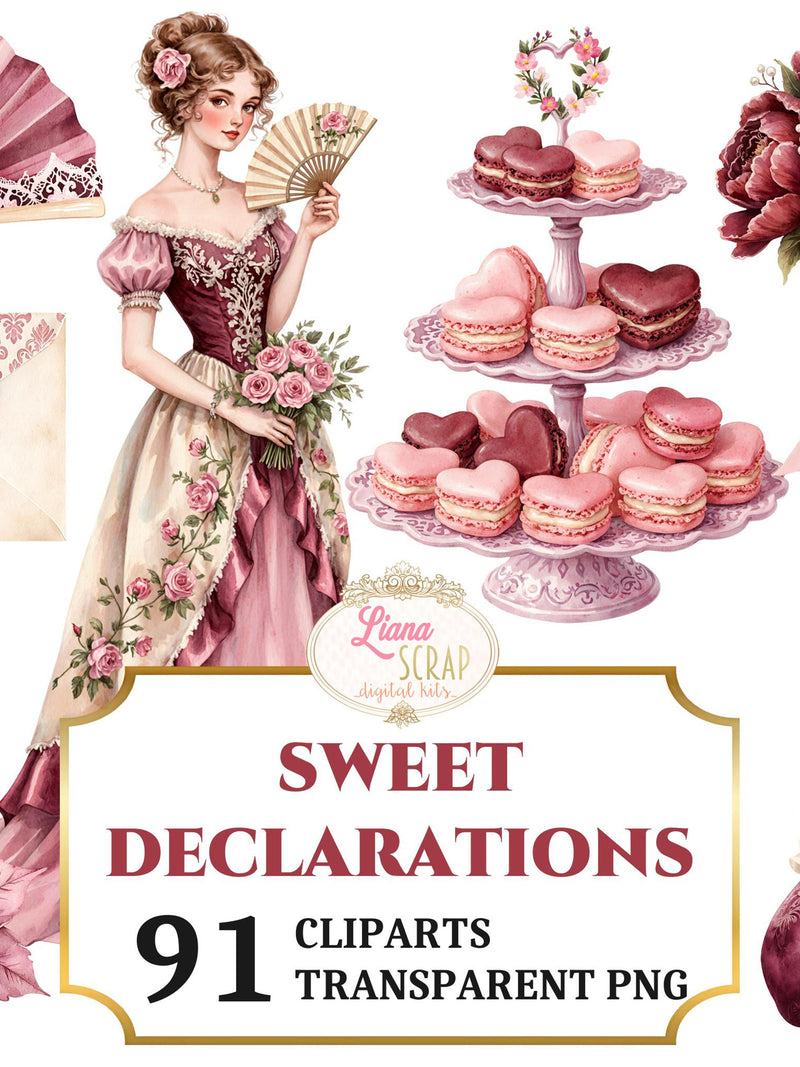 Sweet Declarations 91 Clipart Set - Watercolor Flowers, Romantic Couples, Valentine's day PNG Love Romance Flower