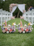 Boho Wedding Floor Flower Arrangements, Pastel Silk Roses, Delphiniums and Wild Flowers wedding flower
