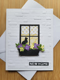 Congrats On Your New Home Handmade Card with Brick Embossed, Window and Flower Box For New Home/New Apartment/Moving house warming flower
