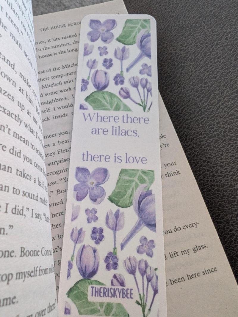Lilacs and Love Bookmark - laminated paper page holder, Spring Romance Love Romance Flower