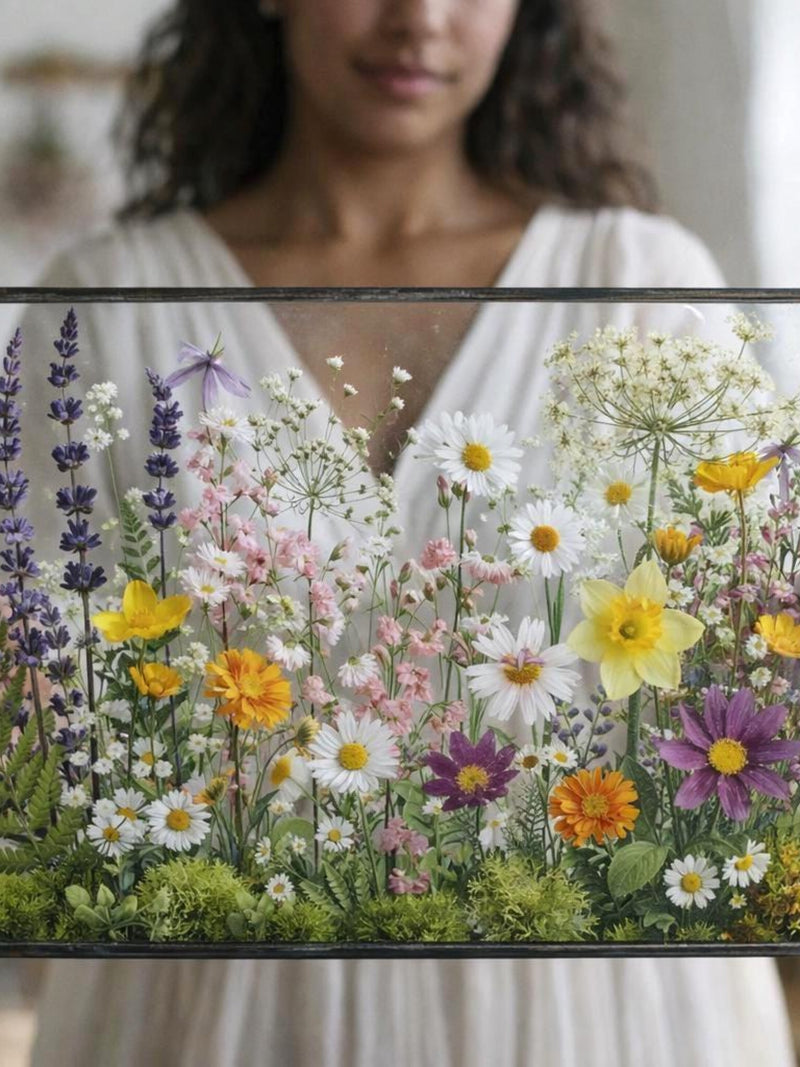 Pressed Flower cozy Suncatcher: Birthday Bouquet Stained Glass Frame birthday flower