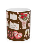 Valentine Romance Pattern Mug | Ceramic Coffee Cup Love Romance Flower
