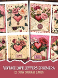 Vintage Valentine Ephemera, Love Letters Junk Journaling Cards Love Romance Flower