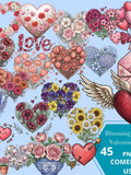 Blooming Hearts Valentine Clipart PNG, Floral Love Graphics, Romantic Flower Illustration, Valentine's Day Romance Designs, Digital Download Love Romance Flower