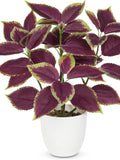 Artificial Perilla Plant 14.2" | Small Faux Potted Greenery with White Pot for Indoor Decor faux plants